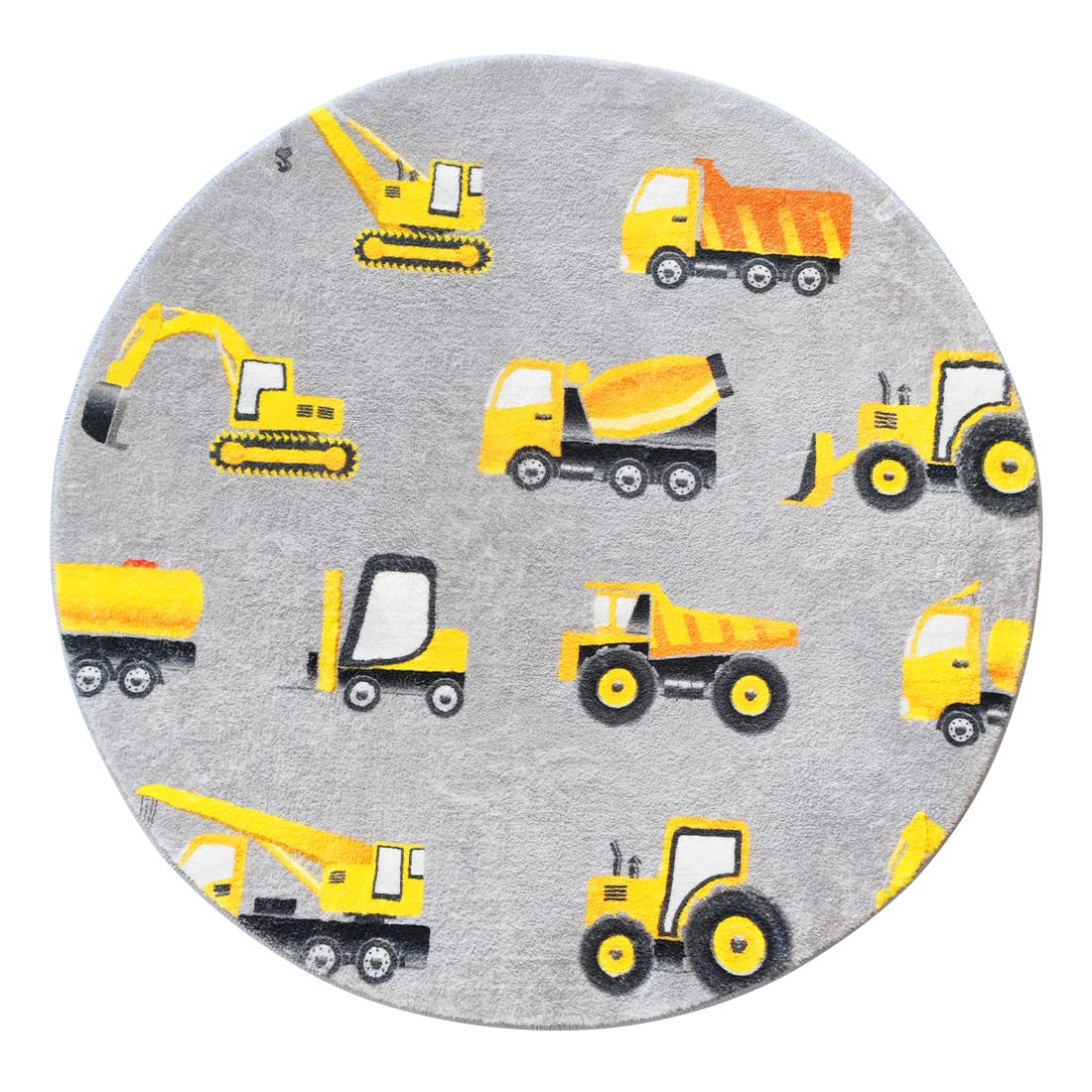 Poowe Round Construction Trucks Kids Area Rug Soft Fluffy Kids Construction Rugs For Playroom Nonslip Digger Nursery Rug For Boy